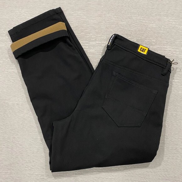 CAT Caterpillar Work Pants Mens 38 x 30 Black Canvas Fleece Lined Insulated - Picture 1 of 11
